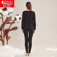 红豆(Hodo)红豆内衣秋衣秋裤纯棉套装纯色低圆领打底衫裤 女款魅惑黑 XL 175/100
