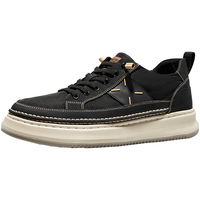 皓顿（HAUT TON）男鞋休闲鞋皮布拼接时尚板鞋透气鞋子男百搭布鞋帆布鞋 黑色 39 -适合运动鞋40码