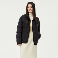 坦博尔2025秋冬饼干羽绒服女轻薄短款衬衫领韩版休闲时尚百搭外套 黑色 XS (155) 体重110斤之内