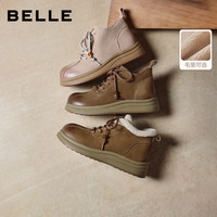 百丽(Belle)牛皮复古可爱大头休闲靴女2025冬厚底短靴E5D2DDD5 棕色 40
