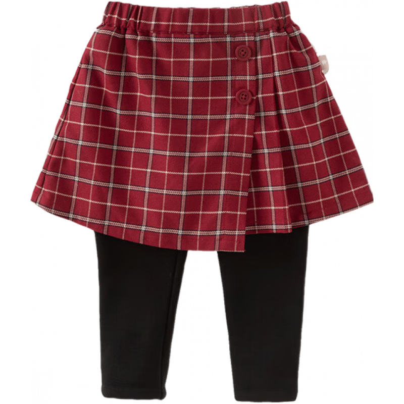 戴维贝拉（DAVE＆BELLA）女宝宝假两件打底裙裤加绒女童冬装裤子新款儿童保暖休闲长裤童裤 红色【现货】