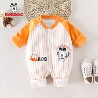 巴布豆 BoBDoG 婴儿连体衣春秋款小孩宝宝长袖纯棉哈衣新生儿爬服2023