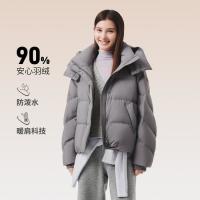保暖服饰：坦博尔 云感泡芙90羽绒服女短款可脱卸帽时尚宽松秋冬外套680+蓬