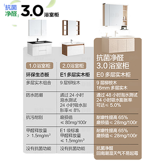 法恩莎卫浴奶油风E0防潮分区收纳感应除雾美妆智能浴室柜陶瓷一体盆 【基础款】3代E0板材 3D纹理 纸巾架-80cm