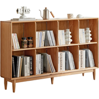 源氏木语实木书柜收纳柜一体展示柜橡木格子柜原木置物架矮书架（橡木原木色）1.5米书柜 【橡木原木色】1.5米书柜