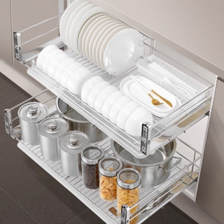 20点开始：欧琳 304实心不锈钢拉篮 圆钢星际银 600柜双层