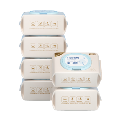 京东京造 Pure 100%全棉婴儿湿巾80抽*6包 新生儿手口湿纸巾成人可用