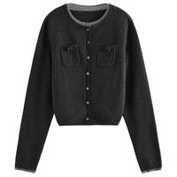 范思蓝恩学院风圆领撞色假两件针织衫女2024冬针织开衫14181 灰色 XS