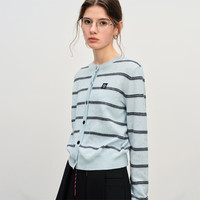 范思蓝恩miu系休闲提花条纹针织衫女2025冬通勤百搭上衣4218 蓝色 XS