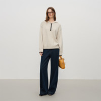 范思蓝恩撞色宽松连帽针织衫女冬季2025绣花提花帽衫4396 卡其色 XS