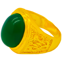 正朝黄 饰品镀沙金戒指男开口老板镀金指环大号时尚戒指送老人礼物 2号圆绿宝石