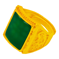 正朝黄 饰品镀沙金戒指男开口老板镀金指环大号时尚人工祖母绿宝石戒指送老人 4号方形绿宝石