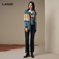 蓝地(LANDI)羊毛艺术提花针织开衫女冬季复古风外搭上衣 孔雀蓝 L