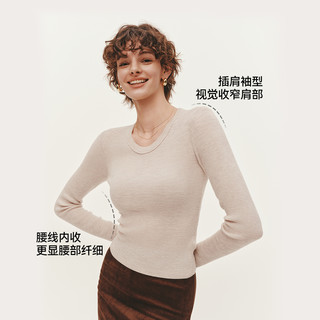 森柔|森马针织衫女冬鹅蛋领纯色紧身上衣2025黑色打底羊毛衫