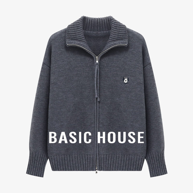 BASIC HOUSE 百家好 秋冬加厚刺绣针织双头拉链毛衣