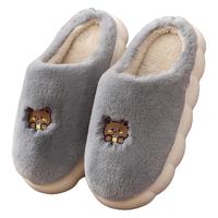 卡帝乐鳄鱼棉拖鞋男女居家冬季柔软卡通家居保暖室内家用毛毛绒棉鞋 灰色 40-41