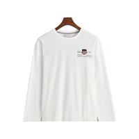 GANT 春季休闲刺绣柔软内搭经典纯色圆领长袖男T恤 110白色 L