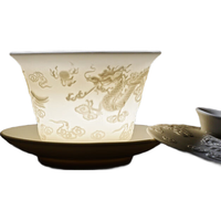 豪峰浮雕龙凤白瓷羊脂玉瓷功夫茶具套装家用高档 白瓷浮雕龙纹茶壶10件套/礼盒装