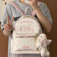 途尊2025碎花小猫兔兔双肩包粉色可爱出行大容量包包 粉色猫兔双肩包【无挂件】