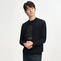 才子（TRIES）圆领毛衣男士春秋男装提花套头针织衫螺纹领毛衫毛衣打底衫 黑色 2XL 52(180/96A)