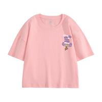 真维斯女装2024夏季 潮流简约小熊组合图案短身圆领短袖T恤KC 粉红色8340 170/96A/XL
