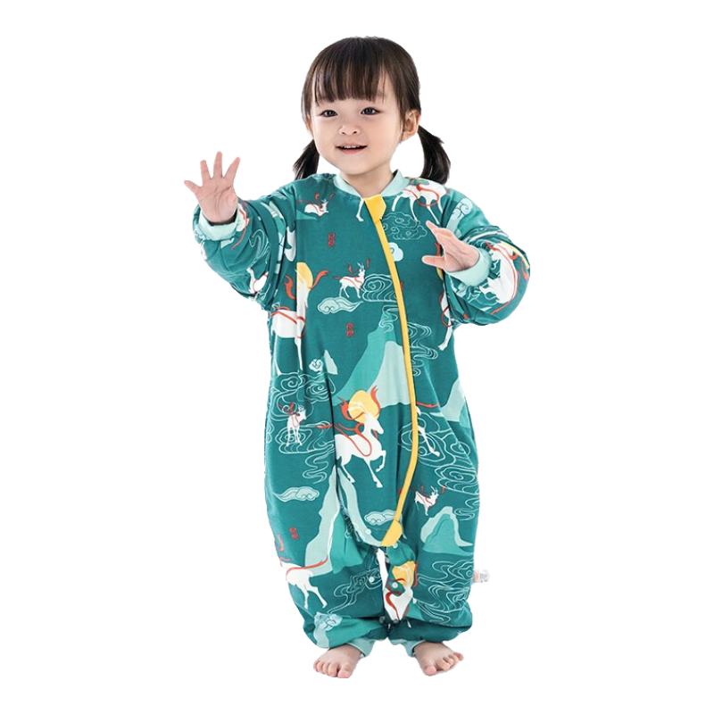 良良（liangliang）婴儿睡袋 儿童春秋恒温睡袋冬季宝宝防惊跳防踢被 月吟绿-夹棉款【室温10-20℃】 L（参考身高80-95CM）