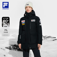 FILA4810雪峰鹅绒|斐乐女中长款羽绒服冬新滑雪运动保暖外套 深黑-BK L 170/88A/L