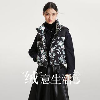 【羽绒马甲】秋冬专柜花朵拼接立领背心外套羽绒服