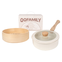 康佳(KONKA)QQfamily联名款 平底锅煎炒多用不粘锅家用蒸煮锅电磁炉燃气通用 多功能可拆卸手柄+赠竹蒸笼 24cm