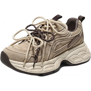 百丽 时尚美拉德风老爹鞋女2026春季厚底增高舒适休闲鞋B2945AM6 杏色 36