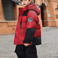 ABC KAIA男童中大童装儿童羽绒服宝宝2024女童加厚拼色洋气外套潮 红色（男童） 140cm