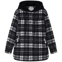 Teenie Weenie 小熊毛呢大衣女冬季格纹连帽小个子学院风休闲百搭大衣外套女