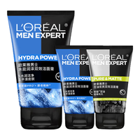 巴黎欧莱雅 欧莱雅（LOREAL） 男士洗面奶补水保湿控油碳爽磨砂抗黑头冰感深层净化洁面膏乳 水能洁面膏100ml+50ml*2
