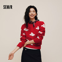 森马（Semir）迪士尼合作系列毛衣女春绞花提花圆领上衣女生套头衫101125107004 红色调00466