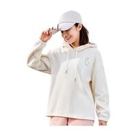 骆驼 CAMEL连帽卫衣女套头刺绣可爱兔子冬休闲宽松保暖上衣 J23CAXN065，象牙白，女 S