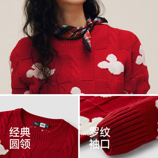 森马（Semir）迪士尼合作系列毛衣女春绞花提花圆领上衣女生套头衫101125107004 红色调00466