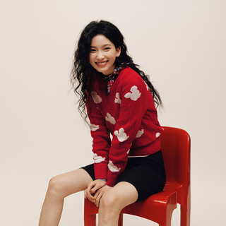森马（Semir）迪士尼合作系列毛衣女春绞花提花圆领上衣女生套头衫101125107004 红色调00466