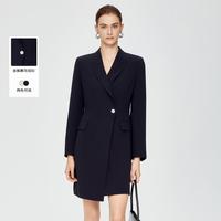 PRICH 冬款金属雕花定制一粒扣戗驳领通勤西装式收腰连衣裙女