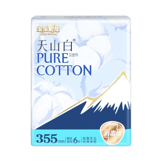 淘淘氧棉 天山白纯棉消毒级卫生巾夜用355mm*6片 京东自营