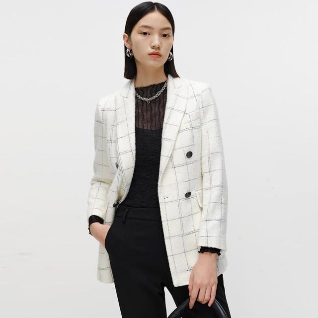 超V会员：ARIOSEYEARS 羊毛小香风格子西装外套西服外套女高级感长袖双排扣