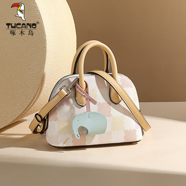 啄木鸟 女士格子印贝壳包