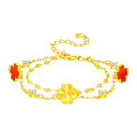 老凤祥四叶草黄金手链女款足金手链女结婚 足金四叶草+S925银双层手链+至臻心意玫瑰礼盒