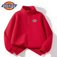 Dickies童装男童卫衣秋冬款儿童半开襟运动上衣男孩加绒套头衫潮 红/DK红标K 110