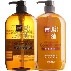 咖思美 日本熊野油脂无硅油马油洗发水护发素1LX2控油蓬松洗护套装去头屑