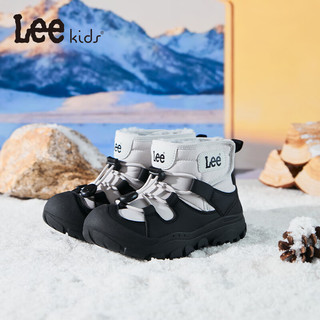 LEE KIDS童鞋冬季儿童雪地靴加绒防滑棉靴女童棉鞋子男大童防水中筒靴 黑灰 36 【内长23.5cm适合脚长22.5-23.0cm】