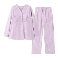 ROVO月子服秋冬季加厚哺乳睡衣带胸垫怀孕期产后喂奶家居服套装 【加厚280g】络月雾紫(轻暖德绒-可拆卸胸垫) M