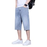 2024夏季男装牛仔裤 街头风潮男穿搭宽松显瘦高腰微弹六分裤
