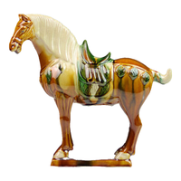戴安娜唐三彩 马摆件唐三彩马陶瓷摆件中式唐三彩陶瓷马骆驼摆件洛阳特 披鬃马三彩红