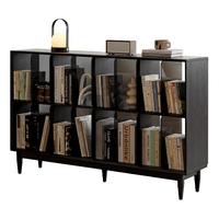 源氏木语实木书架现代简约书柜黑色格子客厅展示柜书房收纳橡木矮柜1.5米