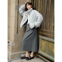 ELLE90白鸭绒高级感灰色短款羽绒服女2025冬季新款宽松保暖外套 浅灰